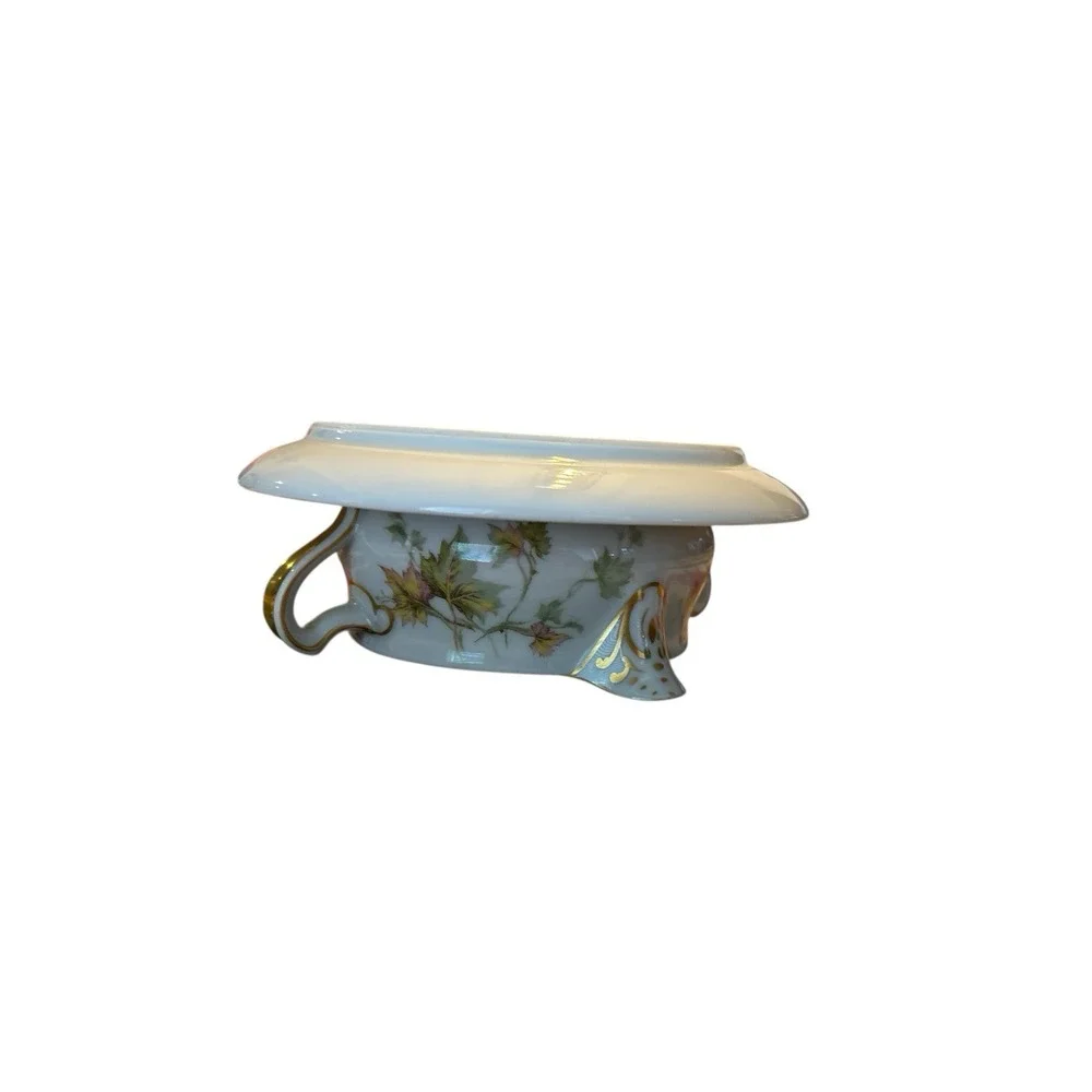 Haviland Limoges Floral Gravy Boat with Gold Trim and Attached Underplate France